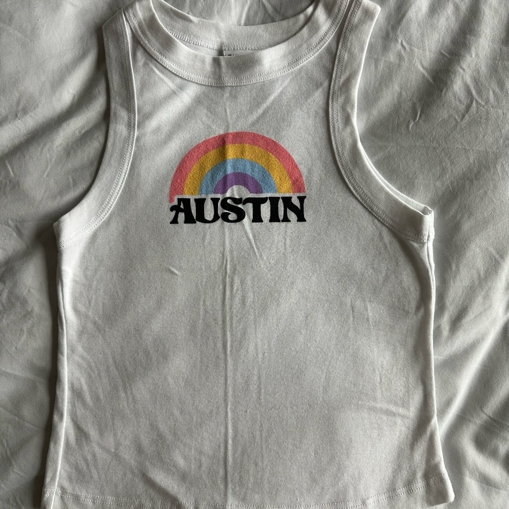 Austin Texas Womens Rainbow Tank Top - White